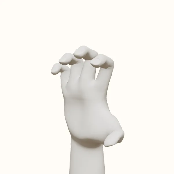 Claw hand reference — female hand, three-quarter view