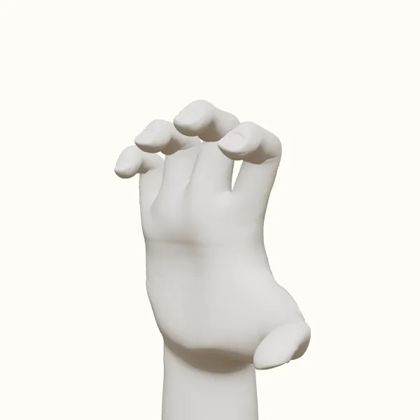 Claw hand reference — male hand, three-quarter view