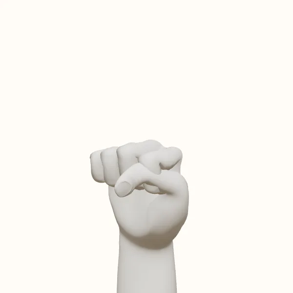 Fist reference — female hand, three-quarter view