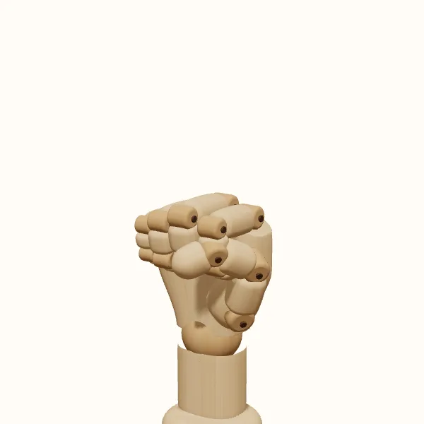 Fist reference — wooden hand in three-quarter view