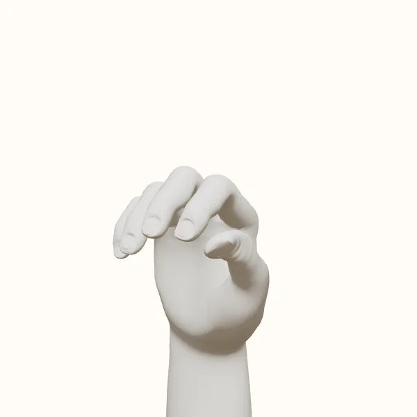 Gripping hand reference — female hand, three-quarter view