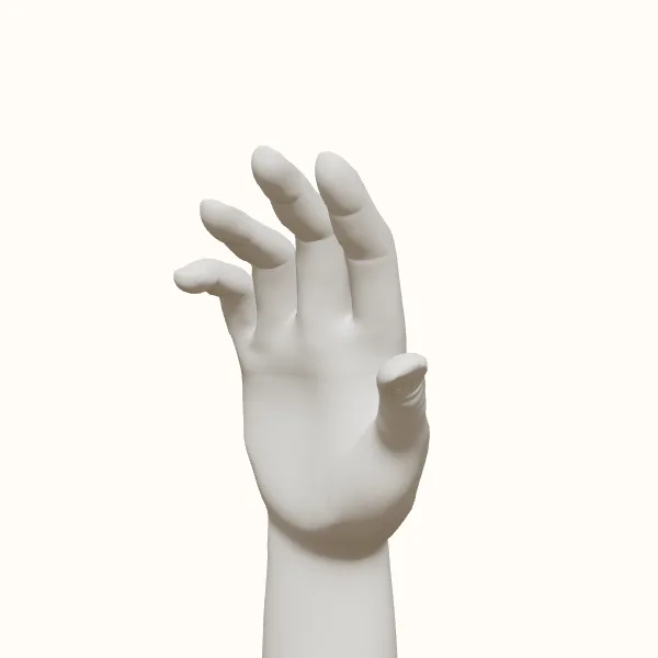 Relaxed hand reference — female hand, three-quarter view