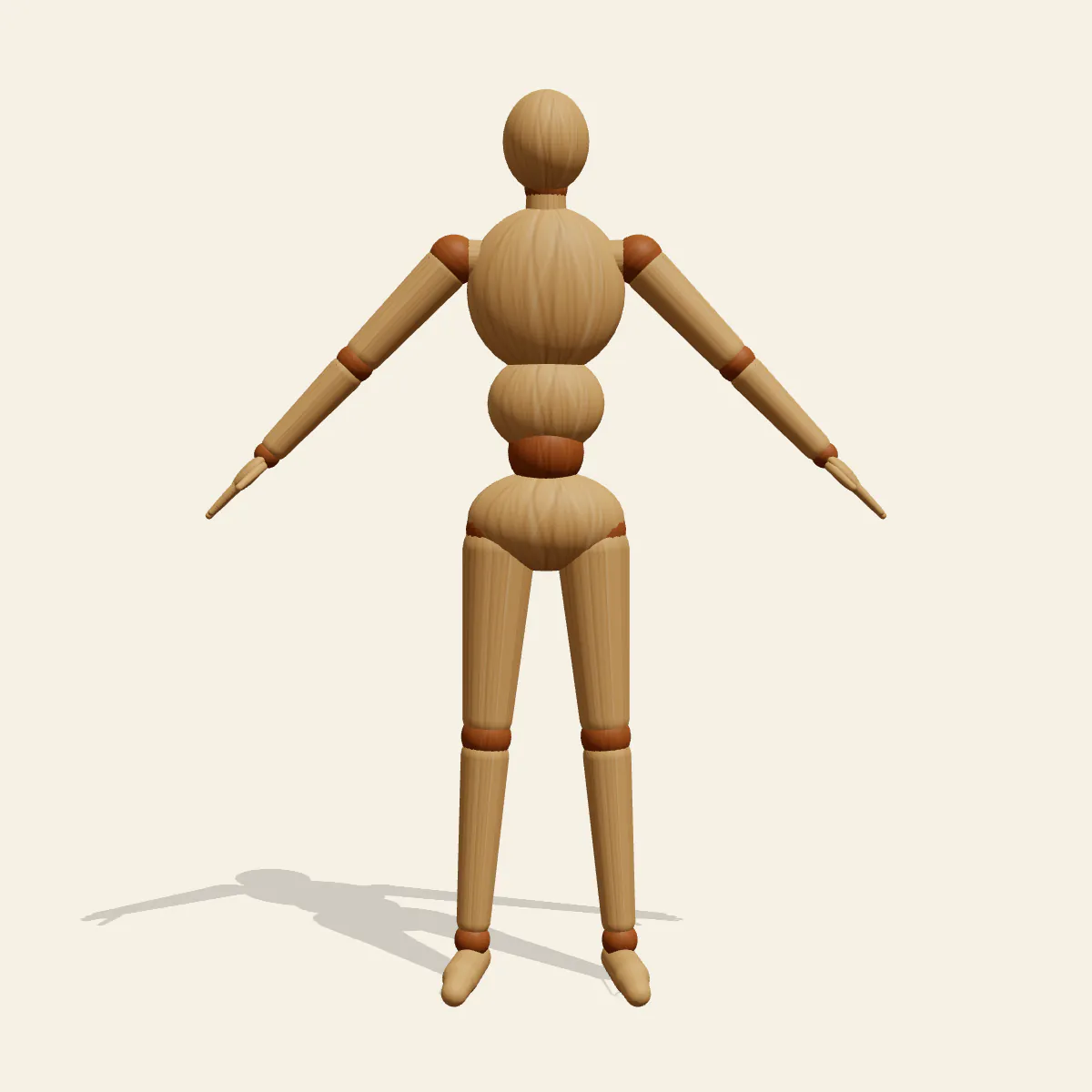 A-Pose Full Body pose reference, front view of a wooden drawing mannequin