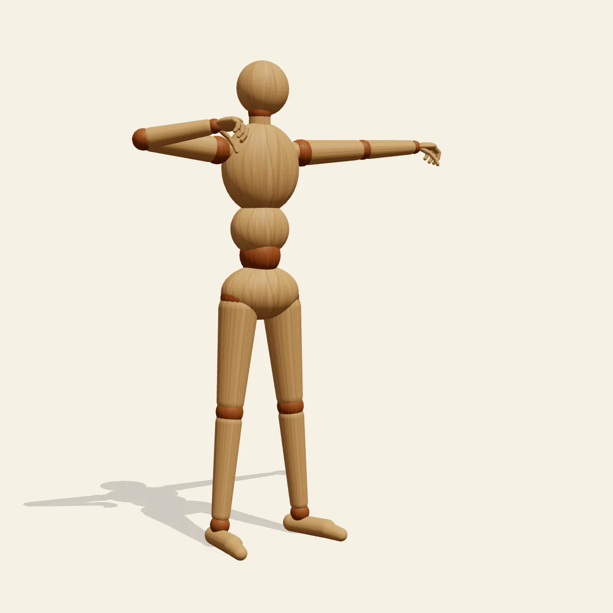 Archer Drawing a Bow pose reference, front view of a wooden drawing mannequin