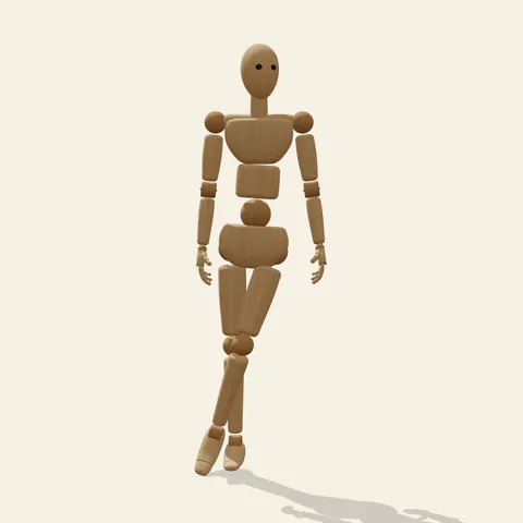 Back, Legs Crossed pose reference, back view of a wooden drawing mannequin