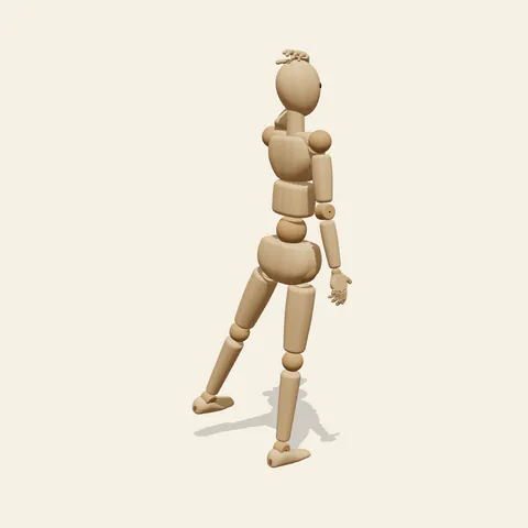 Hand on Head Back View pose reference, three-quarter view of a wooden drawing mannequin
