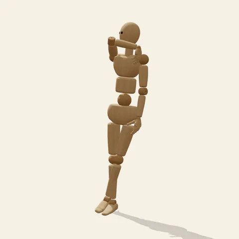 Back Shoulder Hold pose reference, back view of a wooden drawing mannequin