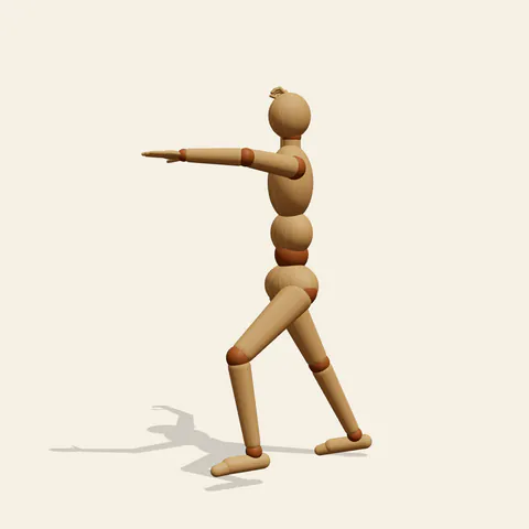 Baseball Pitch pose reference, front view of a wooden drawing mannequin