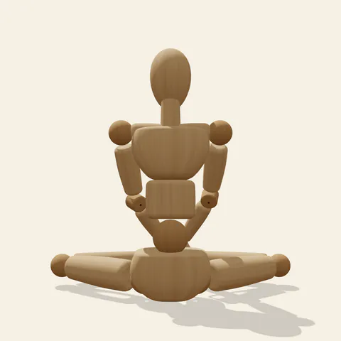 Butterfly Sitting pose reference, back view of a wooden drawing mannequin