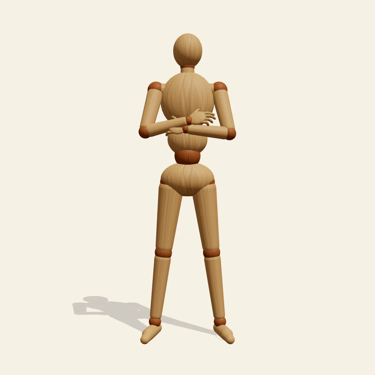 Confident Male Stance pose reference, front view of a wooden drawing mannequin