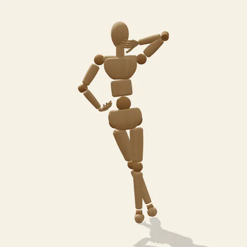 Crossed-Leg Hip Pose pose reference, back view of a wooden drawing mannequin