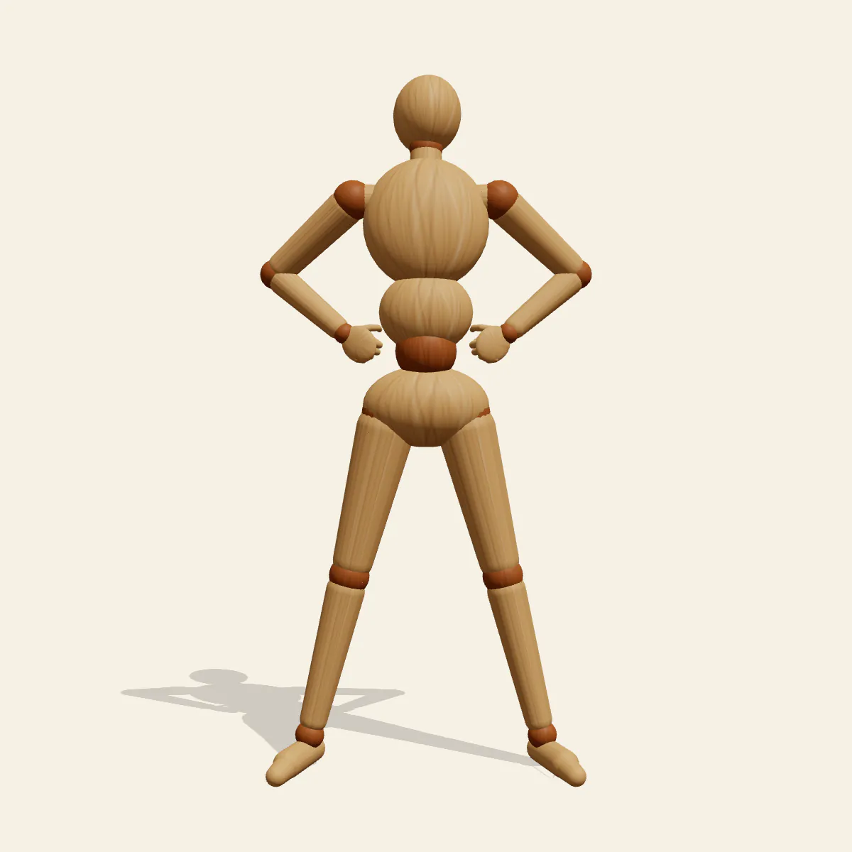 Hero Power Stance pose reference, front view of a wooden drawing mannequin
