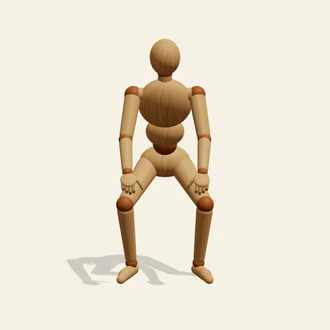 Lifting a Heavy Box pose reference, front view of a wooden drawing mannequin