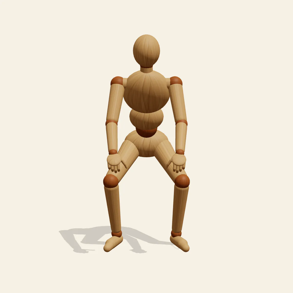 Lifting a Heavy Box pose reference, front view of a wooden drawing mannequin