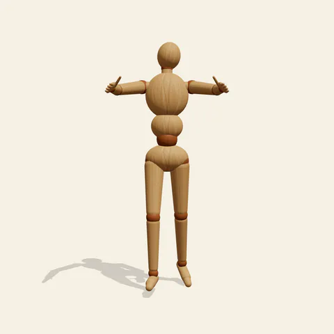Open Arms Hug pose reference, front view of a wooden drawing mannequin