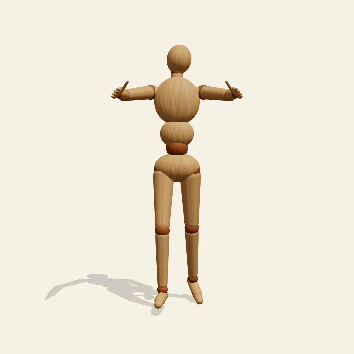 Open Arms Hug pose reference, front view of a wooden drawing mannequin