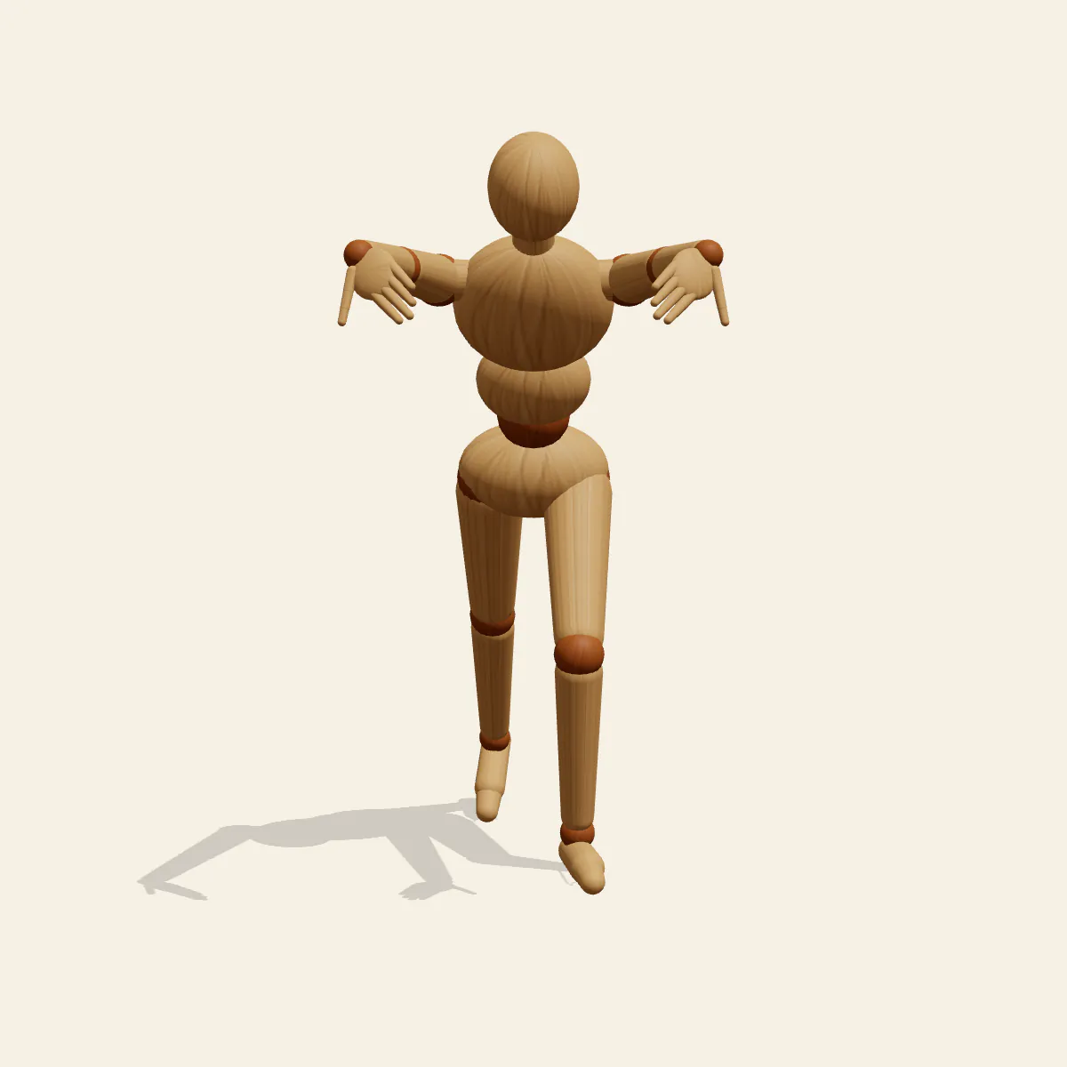 Pushing Something Heavy pose reference, front view of a wooden drawing mannequin