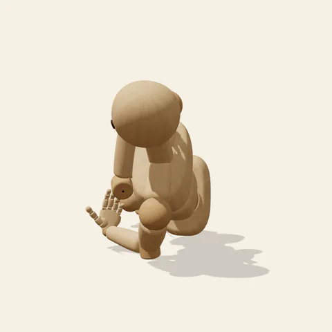 Side Reclining Rest pose reference, side view of a wooden drawing mannequin