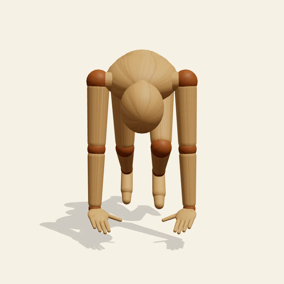 Sprint Start pose reference, front view of a wooden drawing mannequin