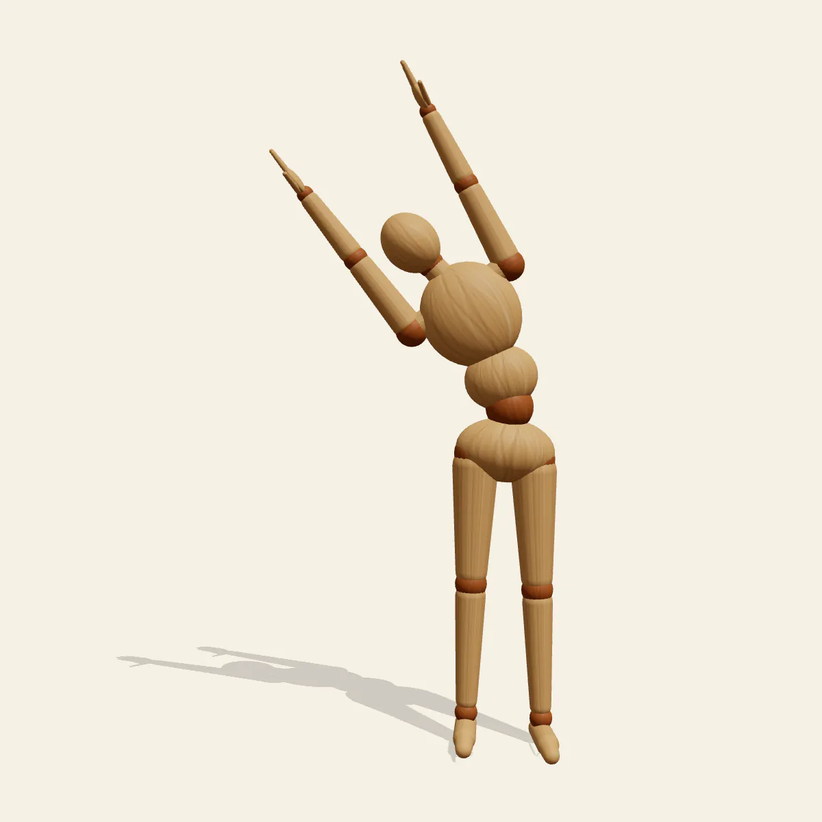 Standing Side Stretch pose reference, front view of a wooden drawing mannequin